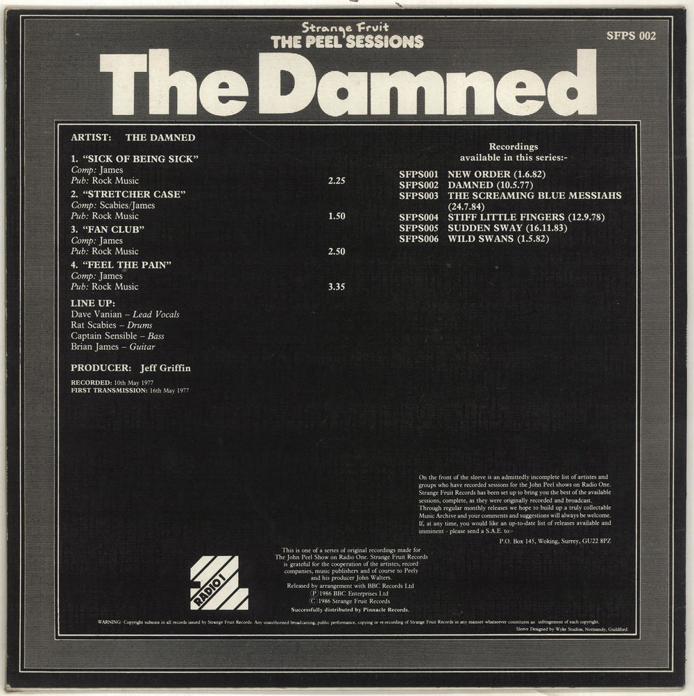 The Damned The Peel Sessions - EX UK 12" vinyl single (12 inch record / Maxi-single)