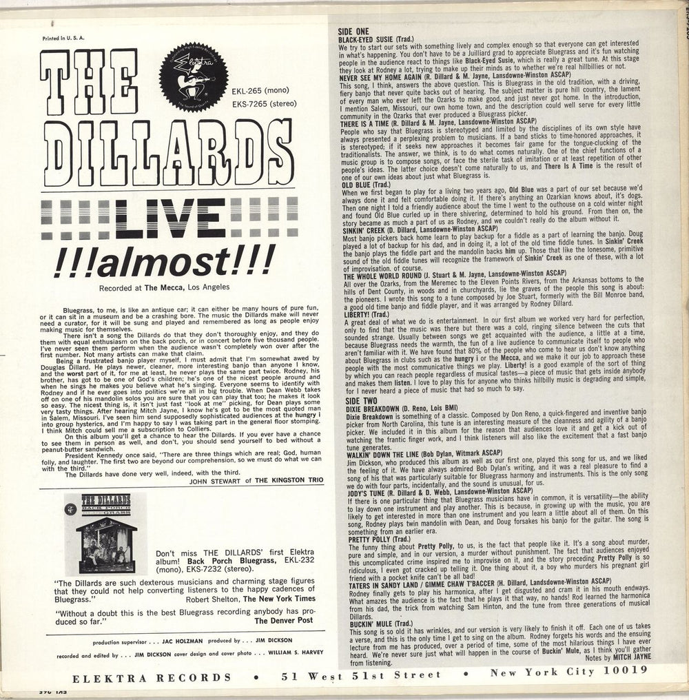 The Dillards Live... Almost US vinyl LP album (LP record)