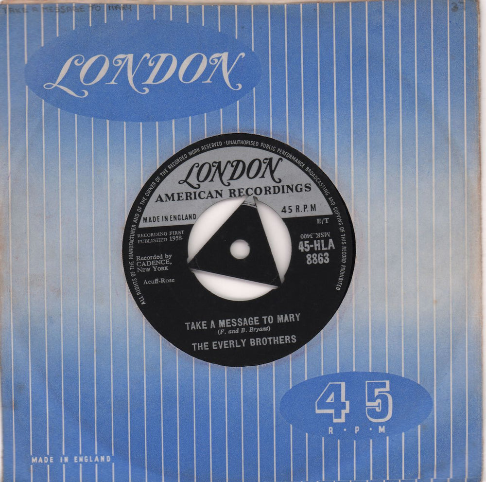 The Everly Brothers Take A Message To Mary - 1st UK 7" vinyl single (7 inch record / 45) 45-HLA8863