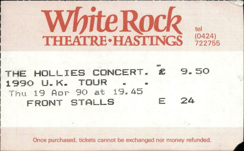 The Hollies 1990 Tour Programme + Ticket Stub & flyer UK tour programme HLLTRTO689405