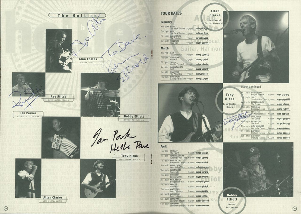 The Hollies On Tour - Autographed + Ticket & Flyers UK tour programme TOUR PROGRAMME