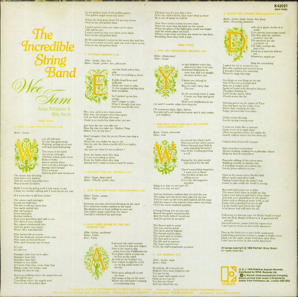 The Incredible String Band Wee Tam German vinyl LP album (LP record)