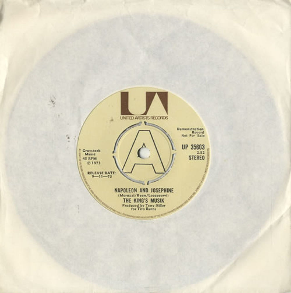 The King's Musik Napoleon And Josephine UK Promo 7" vinyl single (7 inch record / 45) UP35603