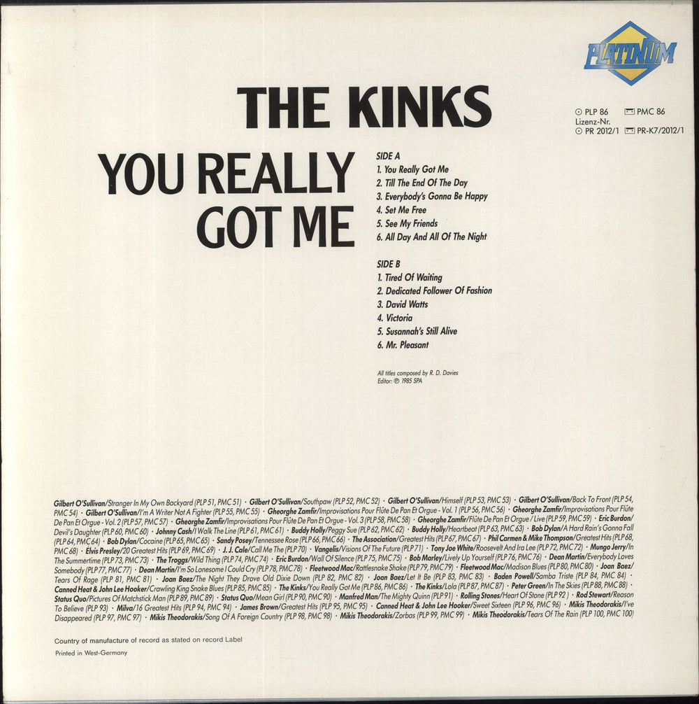 The Kinks You Really Got Me German vinyl LP album (LP record)