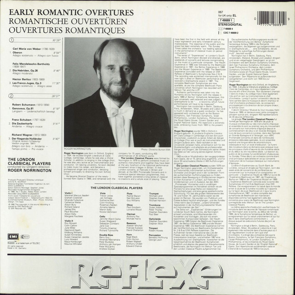 The London Classical Players Early Romantic Overtures German vinyl LP album (LP record) 077774988919