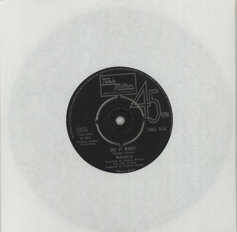 The Miracles Do It Baby UK 7" vinyl single (7 inch record / 45) TMG914