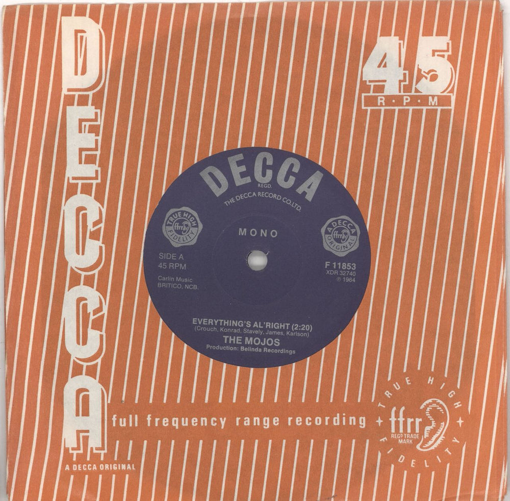 The Mojos Everything's Al' Right German 7" vinyl single (7 inch record / 45) F11853