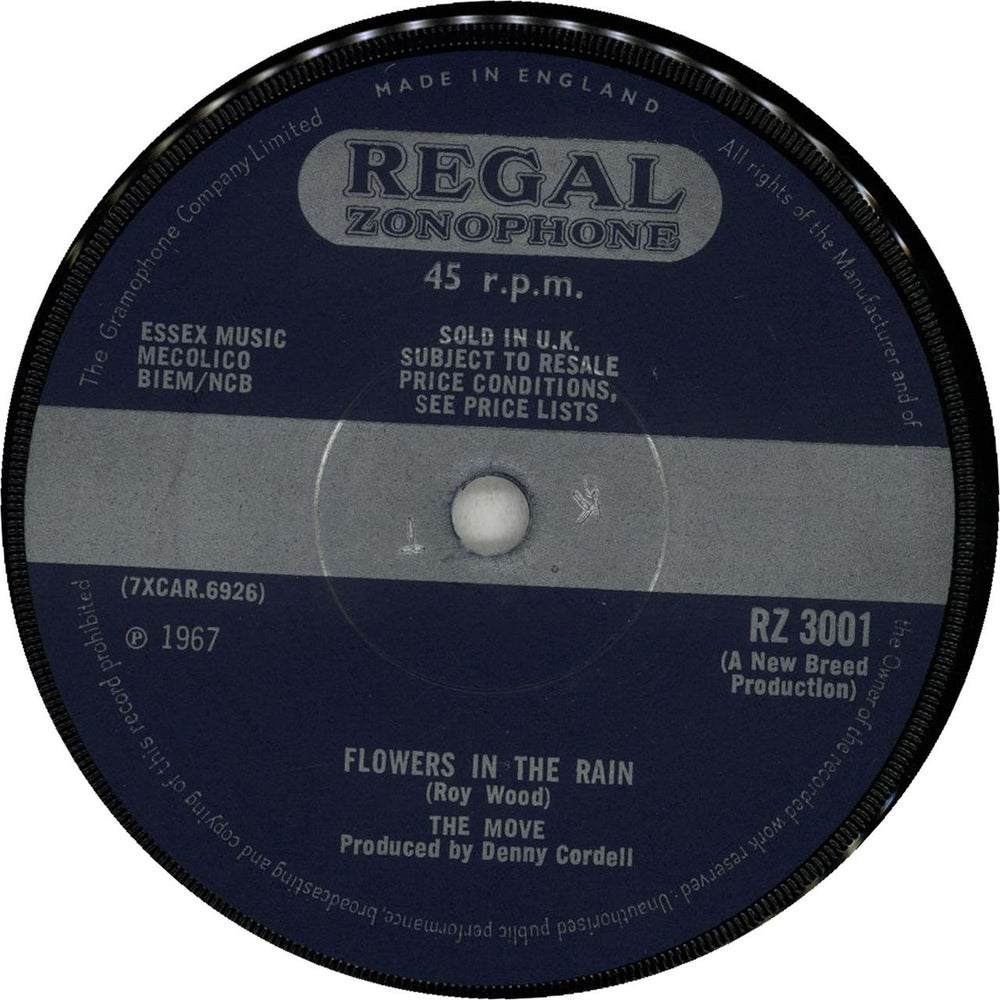 The Move Flowers In The Rain - Solid UK 7" vinyl single (7 inch record / 45) RZ3001