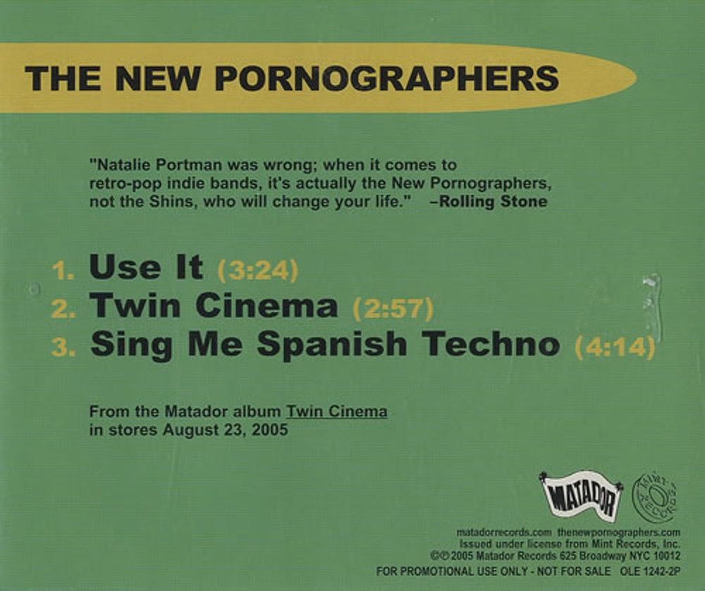 The New Pornographers Use It US Promo CD single (CD5 / 5") OLE1242-2P