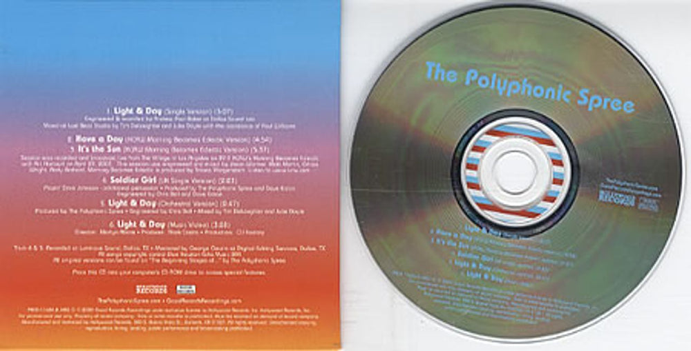 The Polyphonic Spree Light & Day US Promo CD single (CD5 / 5") PYSC5LI308689