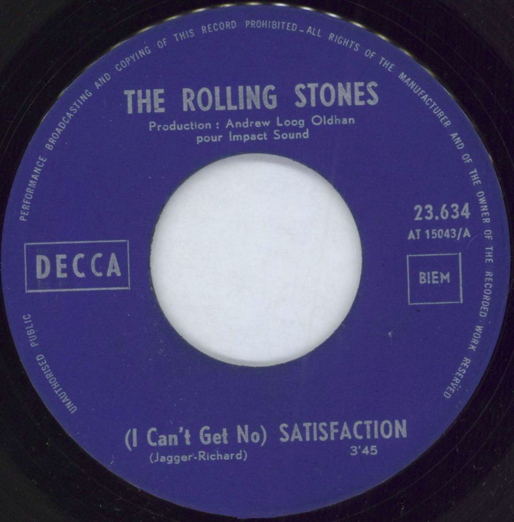 The Rolling Stones (I Can't Get No) Satisfaction Belgian 7" vinyl single (7 inch record / 45) ROL07IC790037