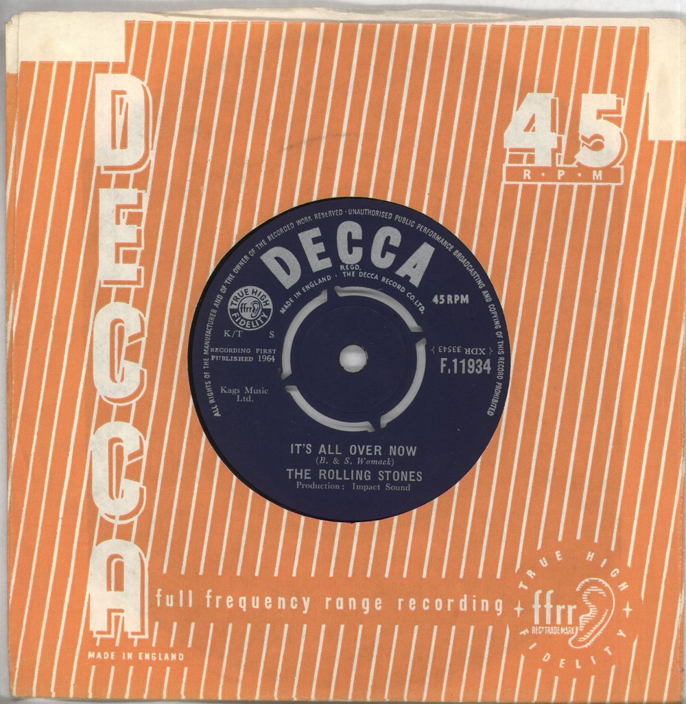 The Rolling Stones It's All Over Now - 1st - VG UK 7" vinyl single (7 inch record / 45) F.11934