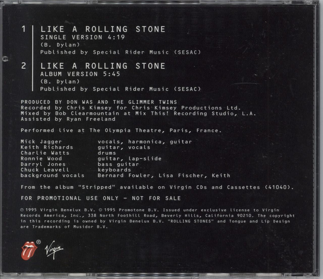 The Rolling Stones Like A Rolling Stone US Promo CD single