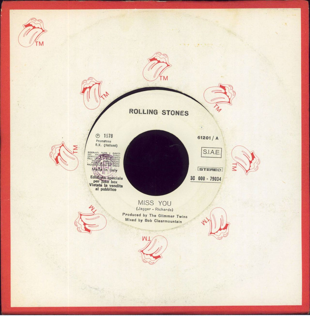 The Rolling Stones Miss You Italian 7" vinyl single (7 inch record / 45) 61201