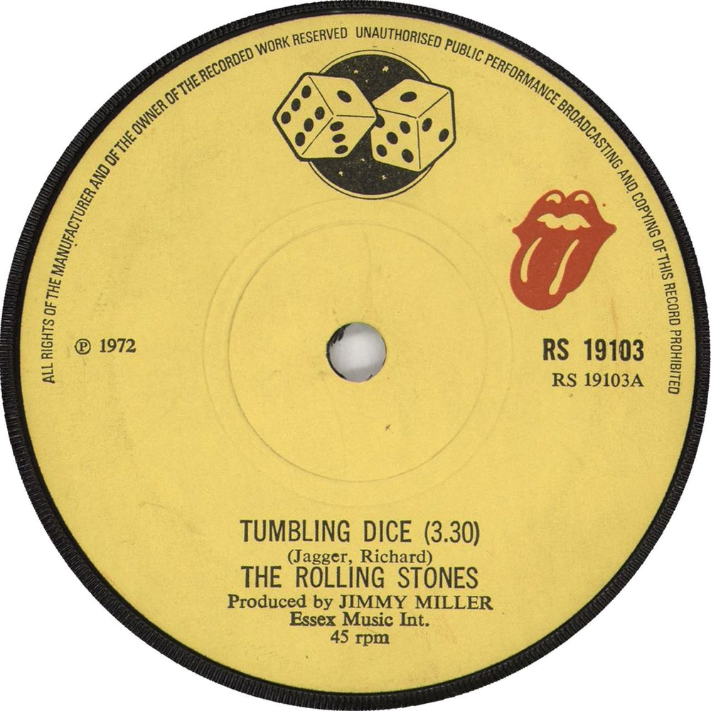 The Rolling Stones Tumbling Dice - solid UK 7" vinyl single (7 inch record / 45) RS19103