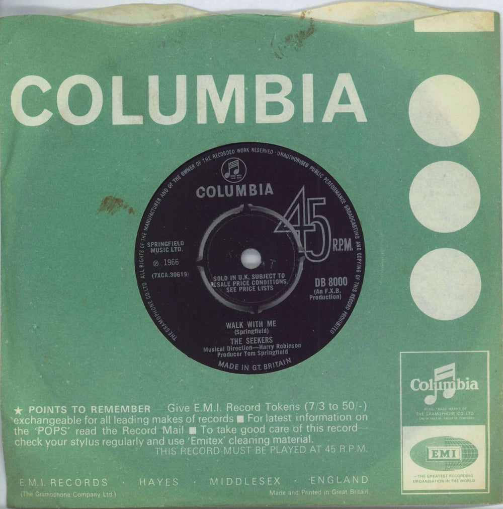 The Seekers Walk With Me UK 7" vinyl single (7 inch record / 45) DB8000