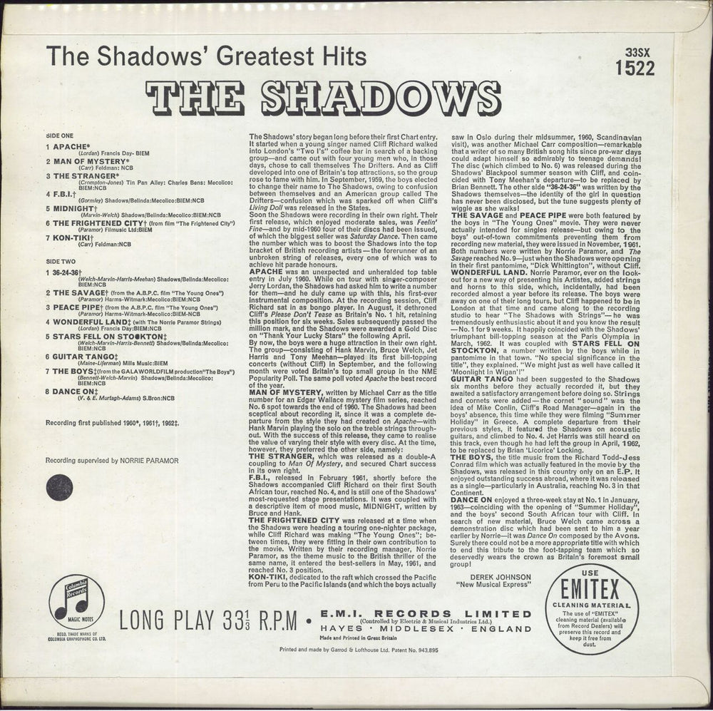 The Shadows Greatest Hits UK vinyl LP album (LP record)