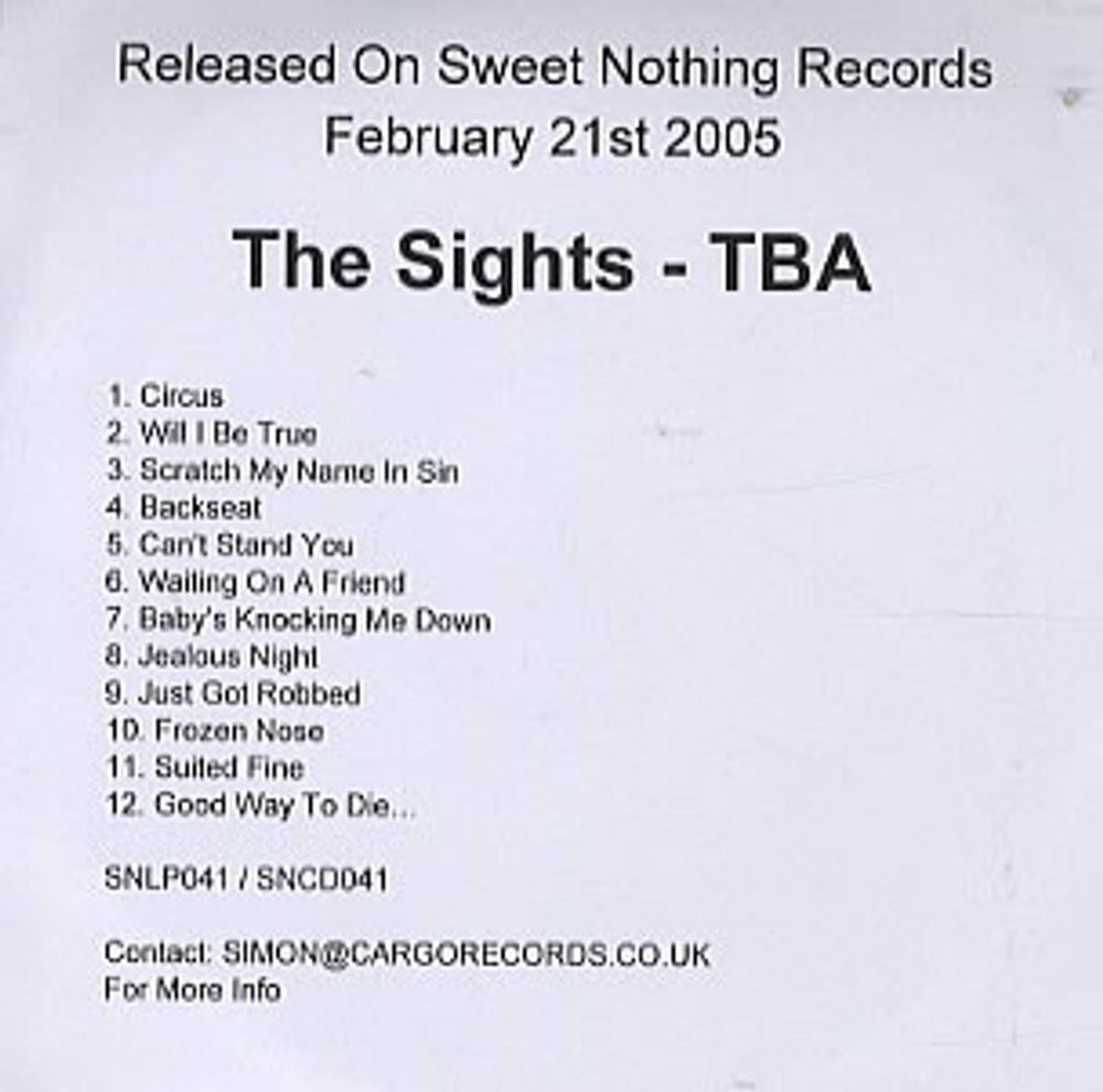 The Sights The Sights UK CD-R acetate CD-R ACETATE