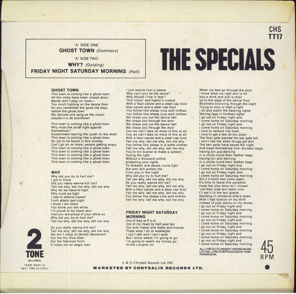 The Specials Ghost Town - Paper Label - P/S - EX UK 7" vinyl single (7 inch record / 45)