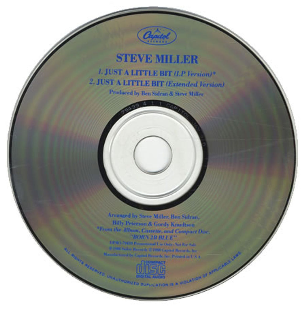 The Steve Miller Band Just A Little Bit US Promo CD single (CD5 / 5") DPRO-79439