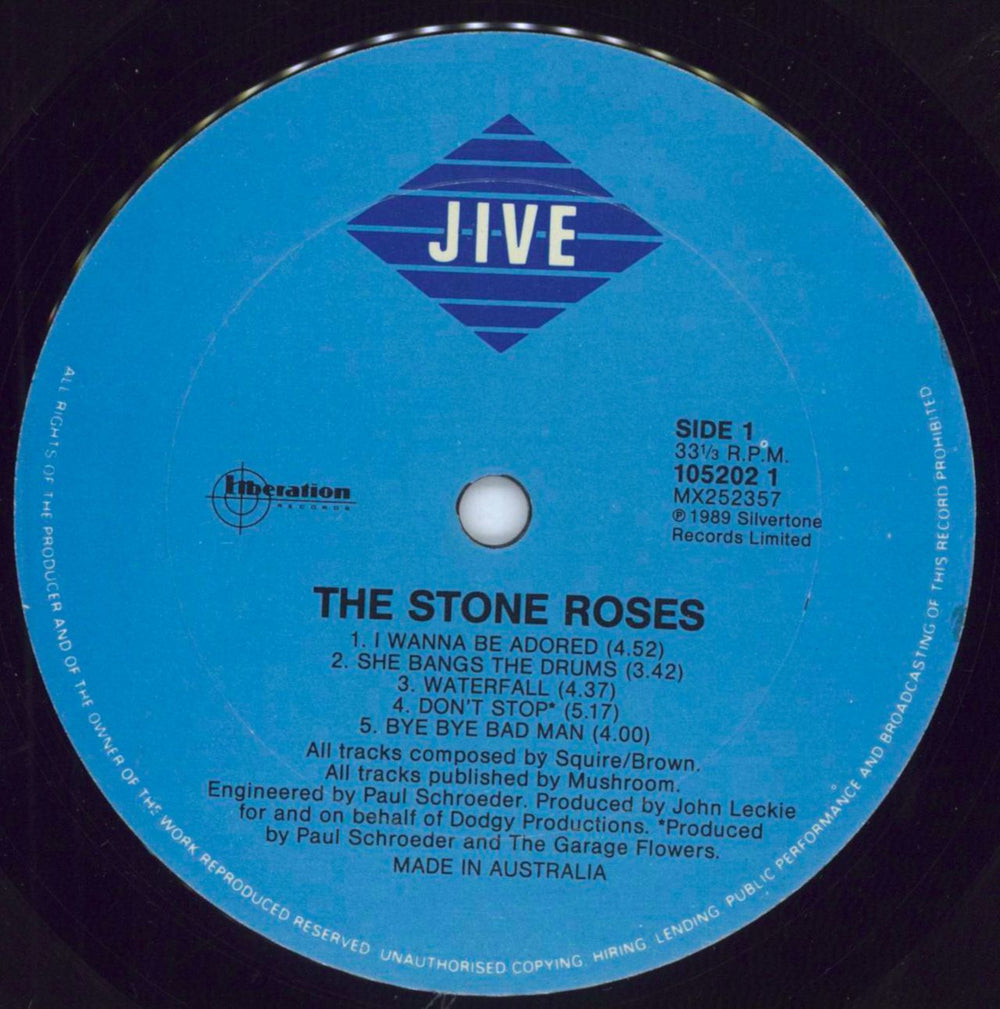 The Stone Roses The Stone Roses - Withdrawn - Jive Labels Australian vinyl LP album (LP record) STOLPTH89865