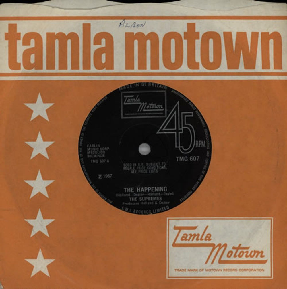 The Supremes The Happening - Solid UK 7" vinyl single (7 inch record / 45) TMG607