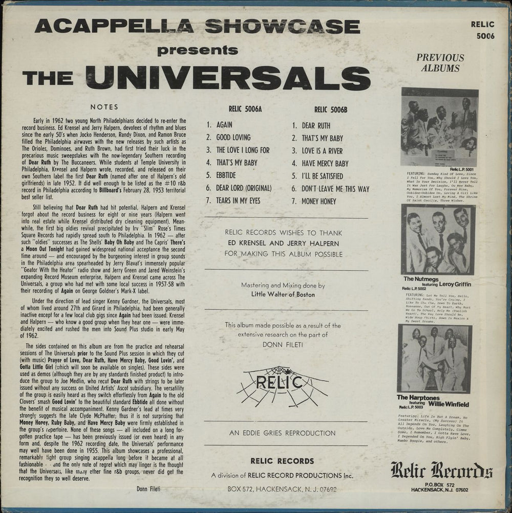 The Universals Acapella Showcase US vinyl LP album (LP record)