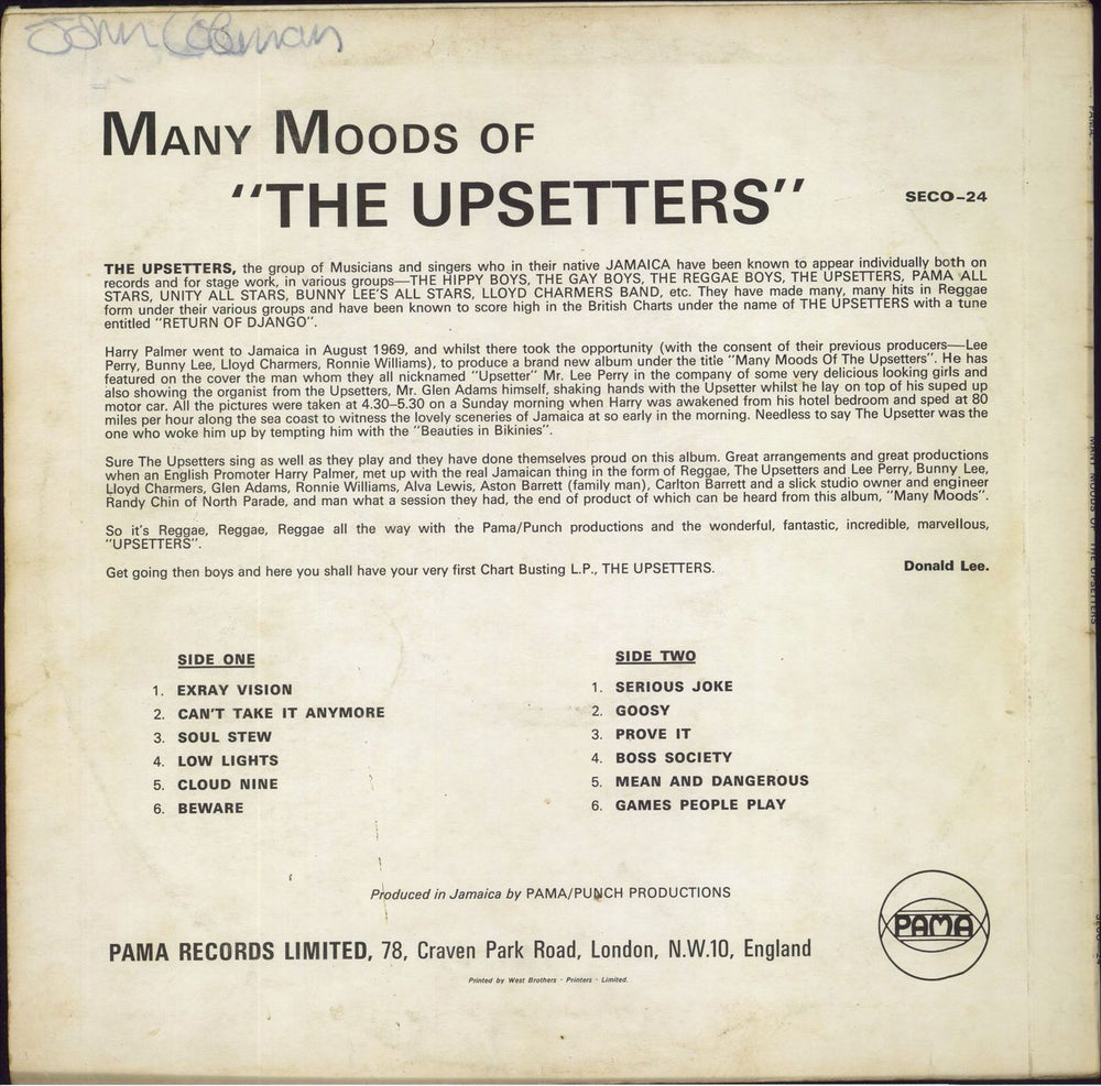 The Upsetters Many Moods Of The Upsetters UK vinyl LP album (LP record)