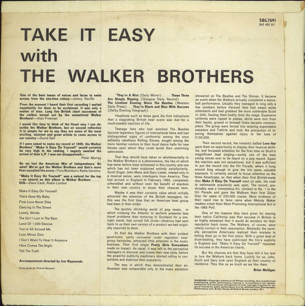 The Walker Brothers Take It Easy With The Walker Brothers - EX UK vinyl LP album (LP record)