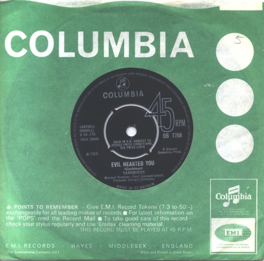 The Yardbirds Evil Hearted You UK 7" vinyl single (7 inch record / 45) DB7706