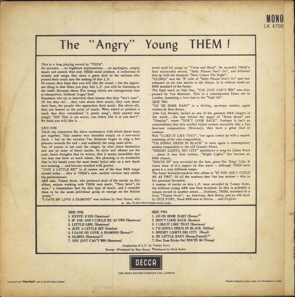 Them [The 'Angry' Young] Them - 1st - VG UK vinyl LP album (LP record)