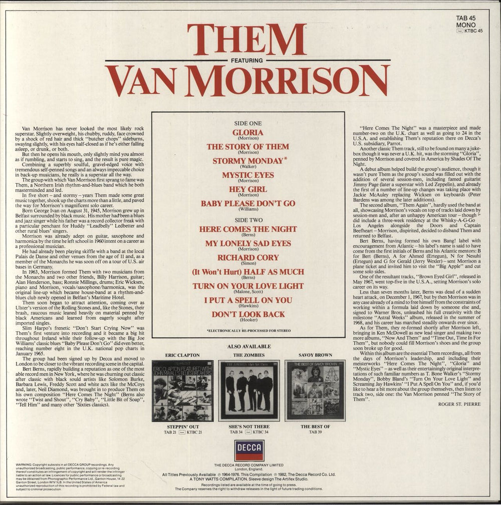 Them Them Featuring Van Morrison UK vinyl LP album (LP record)