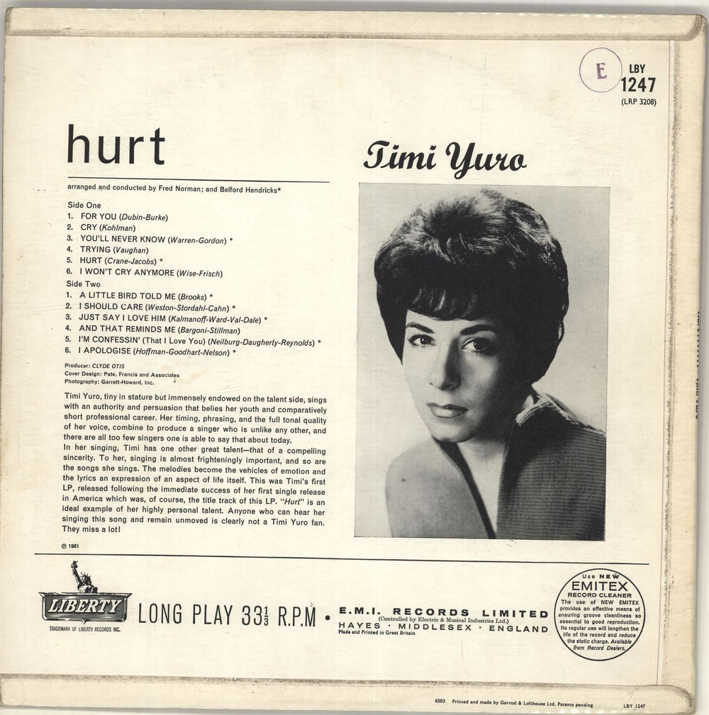 Timi Yuro Hurt!!!!!!! UK vinyl LP album (LP record)