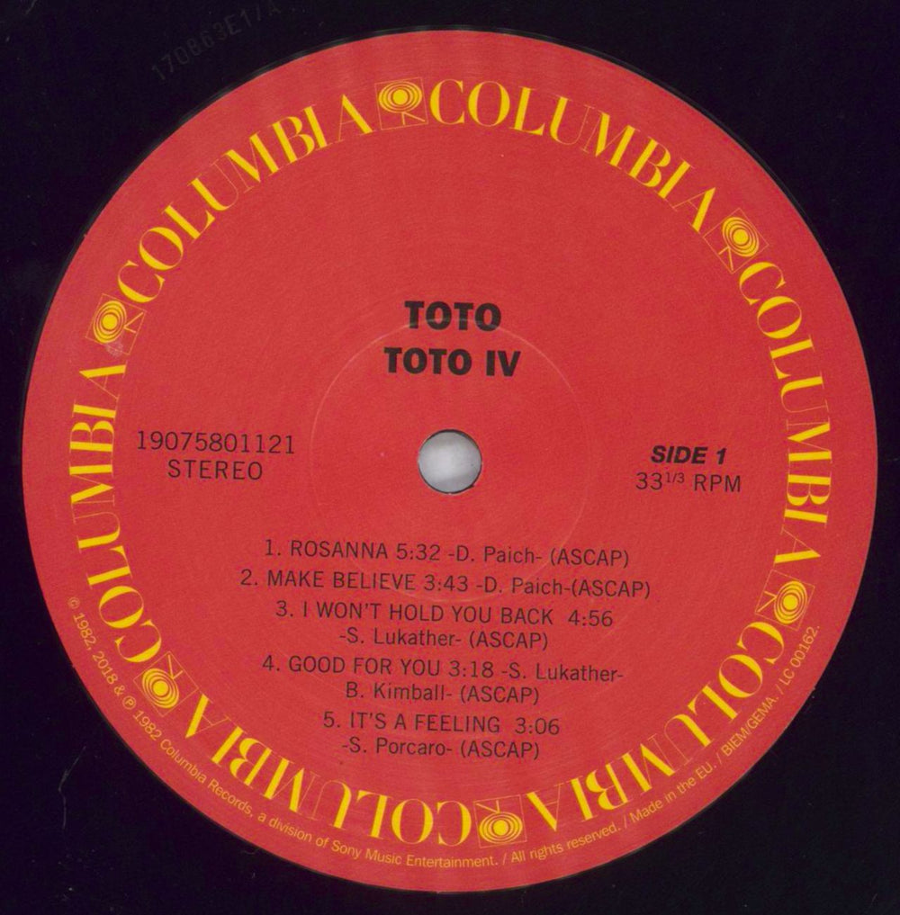 Toto Toto IV - 180g UK vinyl LP album (LP record) TOTLPTO827172