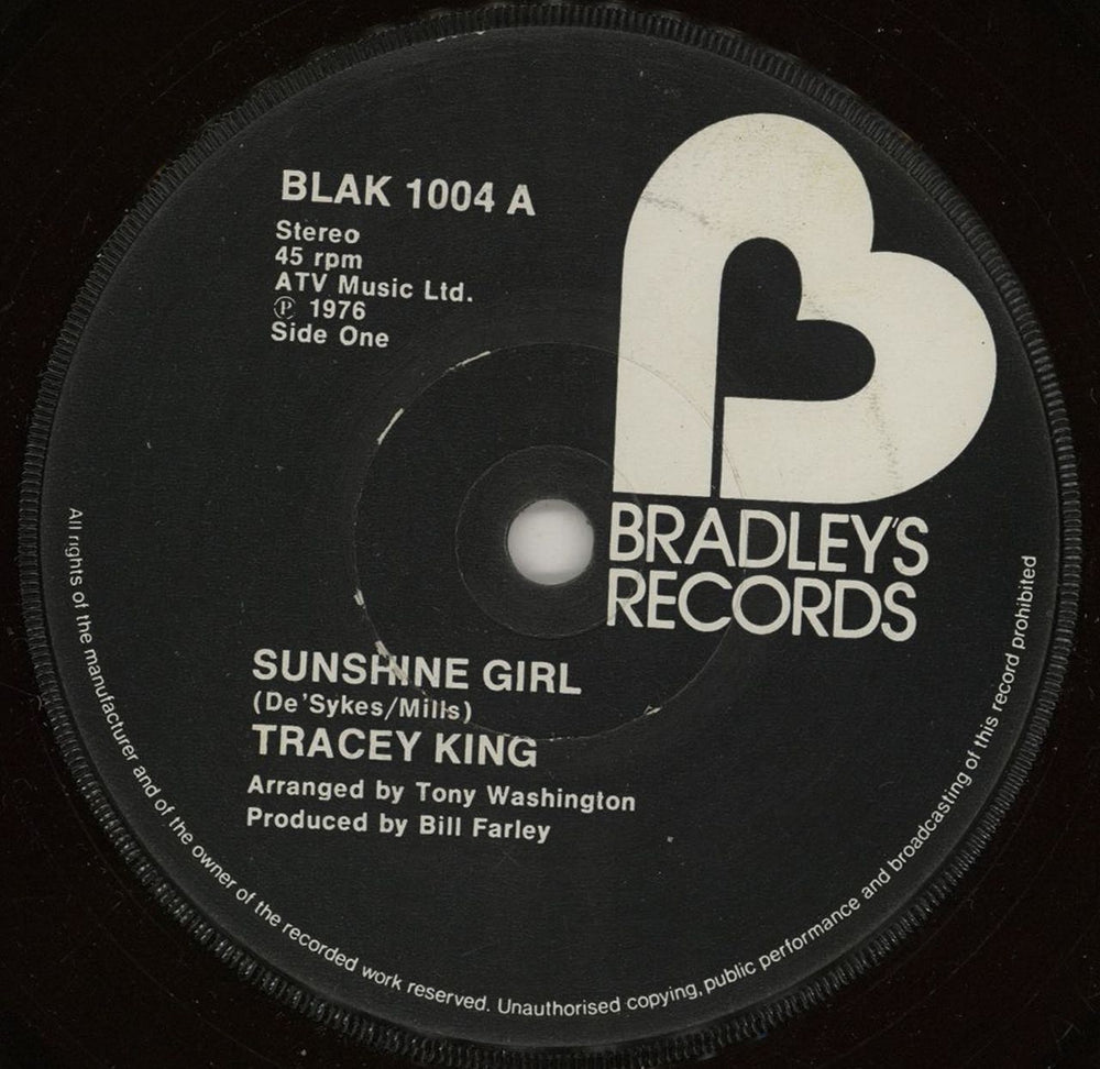 Tracey King Sunshine Girl UK 7" vinyl single (7 inch record / 45) BLAK1004