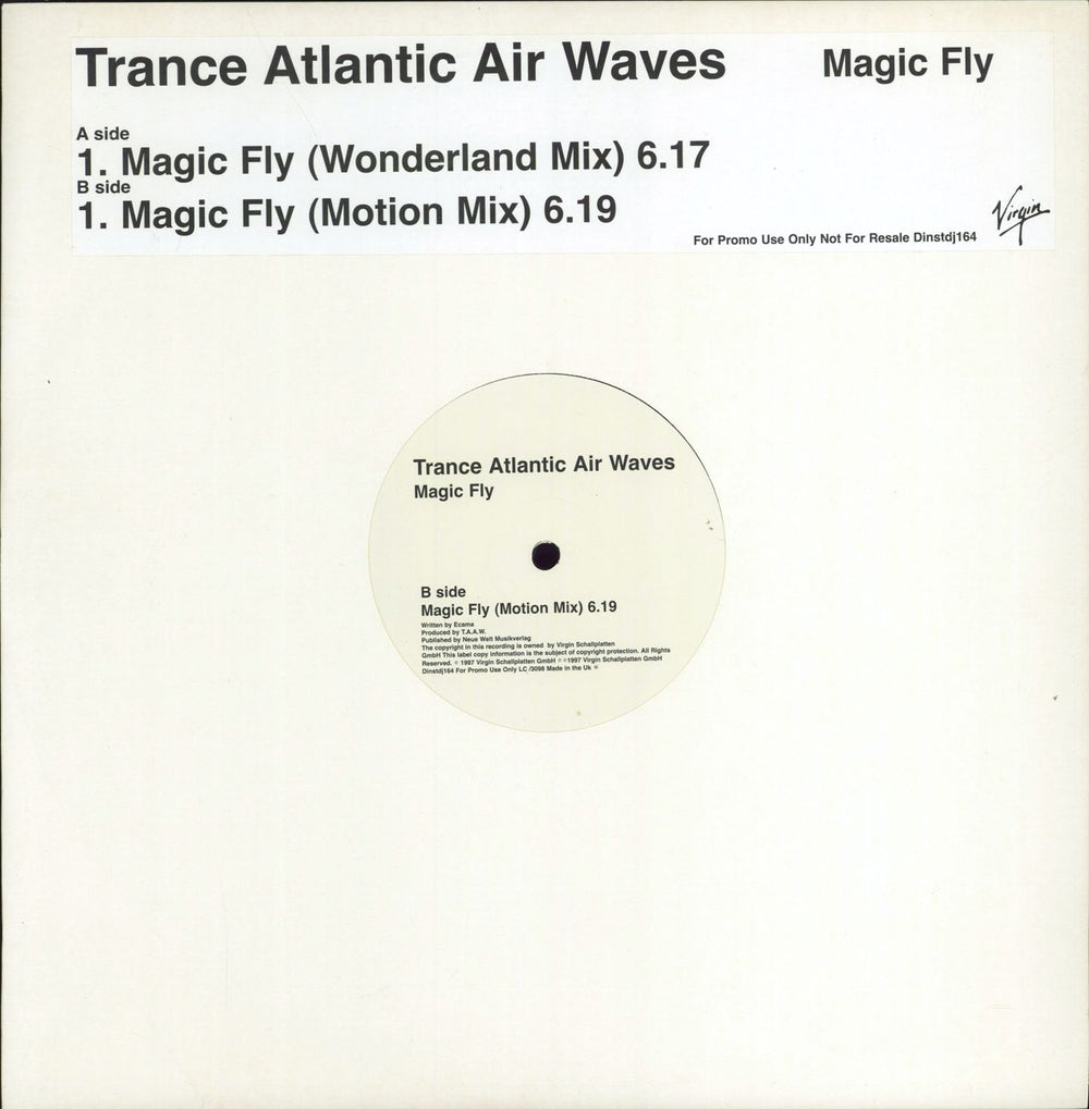 Trance Atlantic Air Waves Magic Fly UK Promo 12" vinyl single (12 inch record / Maxi-single) DINSTDJ164