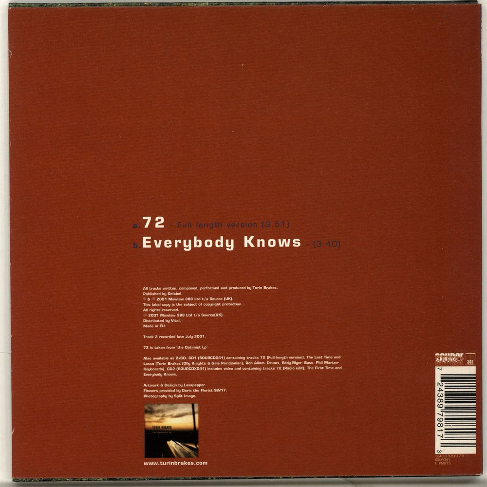 Turin Brakes 72 - Seventy Two UK 7" vinyl single (7 inch record / 45) TKE07SE199228