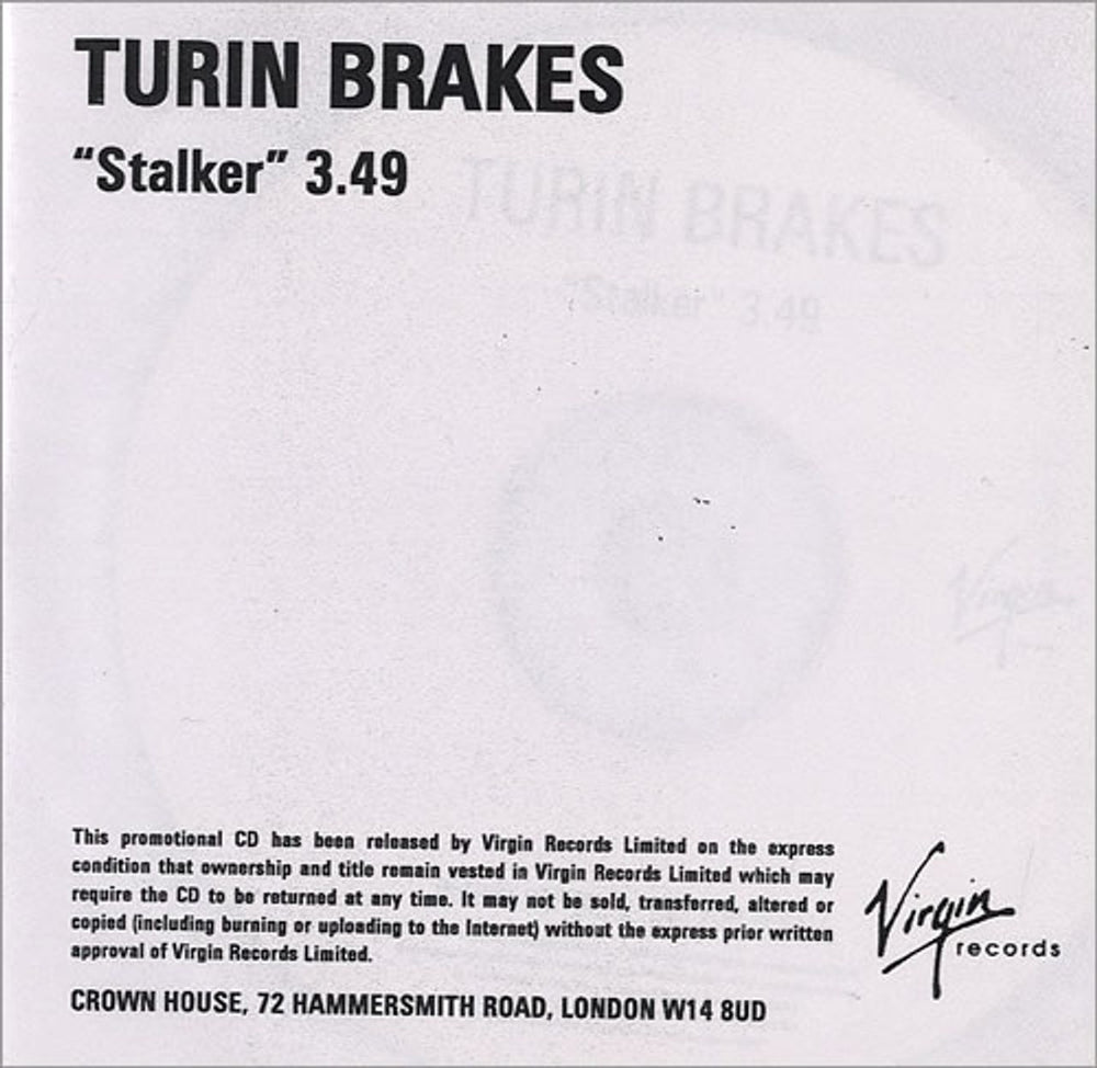 Turin Brakes Stalker UK Promo CD-R acetate CDR ACETATE