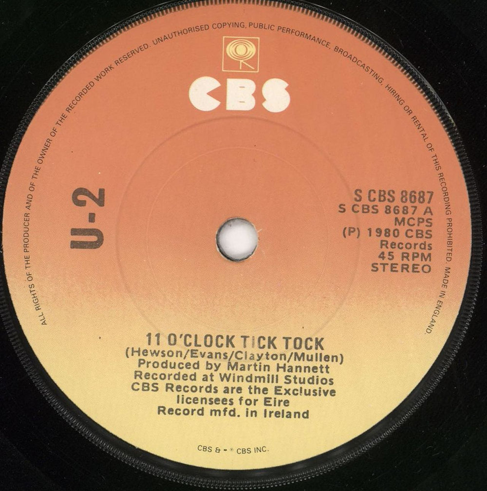 U2 11 O'Clock Tick Tock - 2nd - EX Irish 7" vinyl single (7 inch record / 45) U-207OC515868