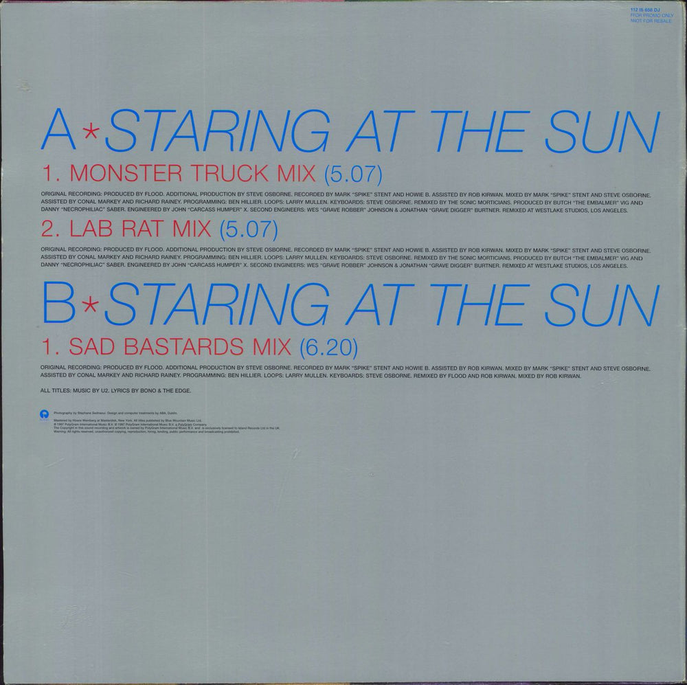 U2 Staring At The Sun UK Promo 12" vinyl single (12 inch record / Maxi-single)