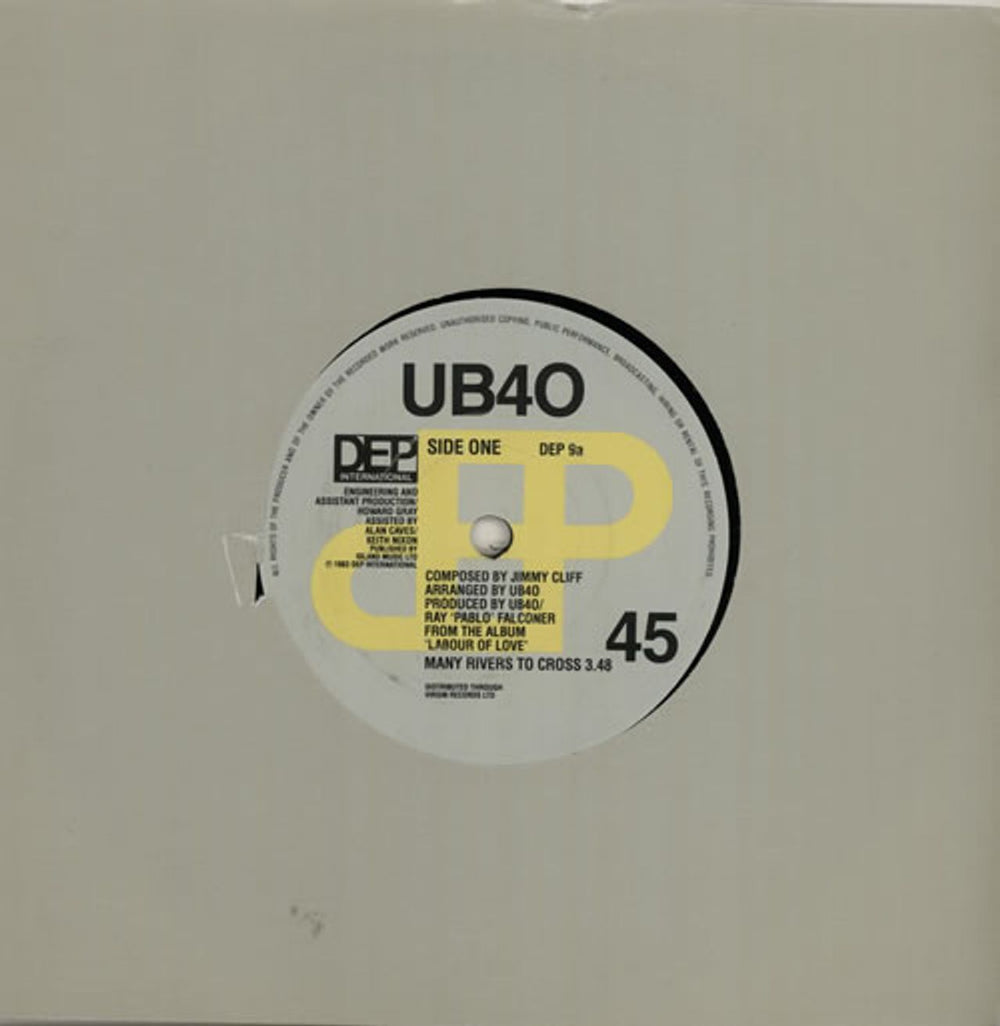 UB40 Many Rivers To Cross UK 7" vinyl single (7 inch record / 45) DEP9