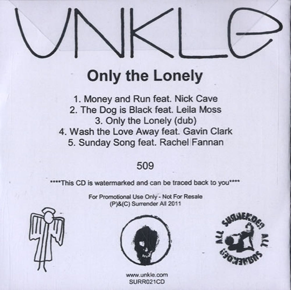 Unkle Only The Lonely UK Promo CD-R acetate UNKCRON587519