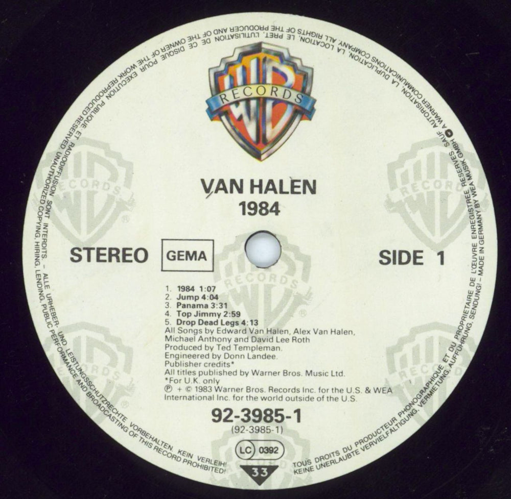 Van Halen MCMLXXXIV - Three Stickers German vinyl LP album (LP record) VNHLPMC812644