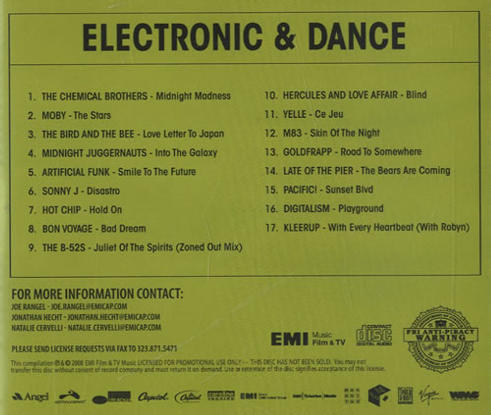 Various-Dance Electronic & Dance Sampler US Promo CD album (CDLP) D.VCDEL455660