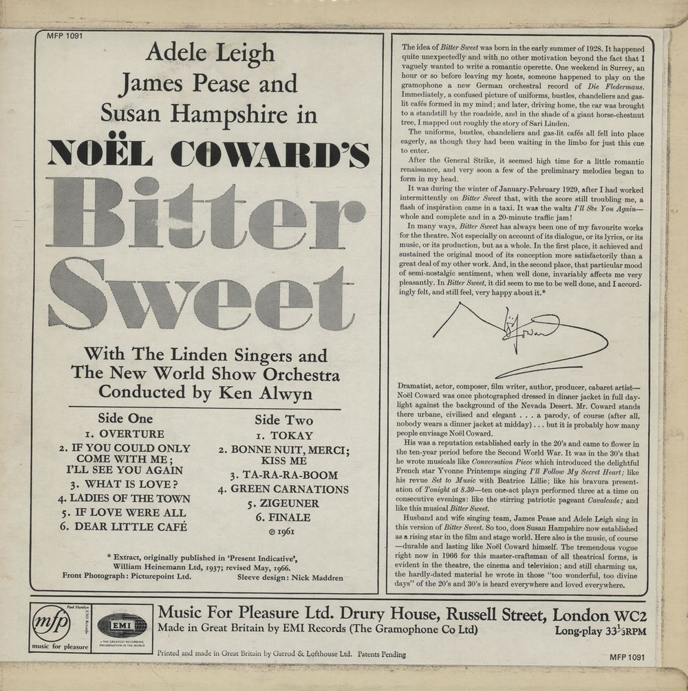 Various-Film, Radio, Theatre & TV Bitter Sweet UK vinyl LP album (LP record)