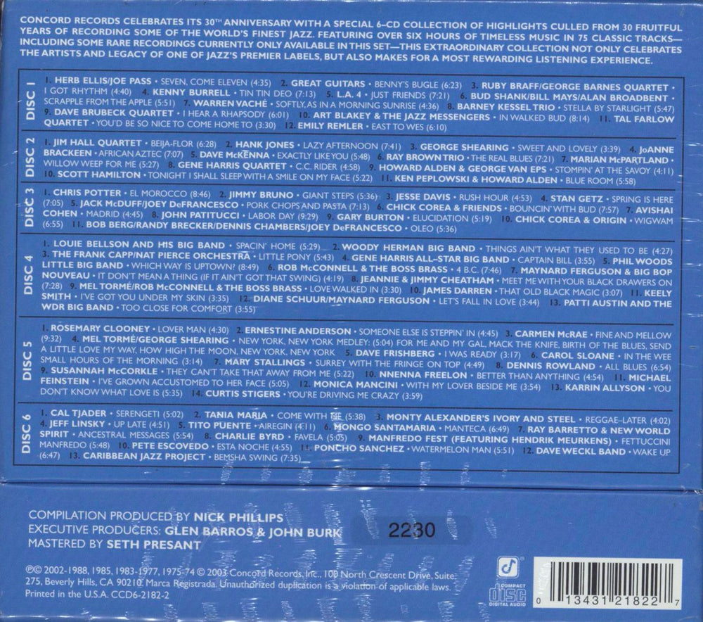Various-Jazz Concord Records 30th Anniversary - Sealed US CD Album Box Set
