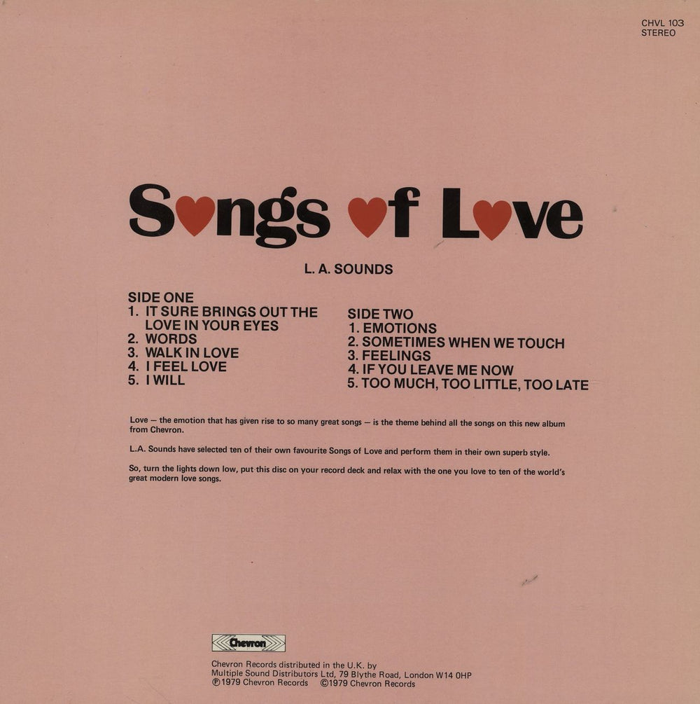 Various-Pop Songs Of Love UK vinyl LP album (LP record)