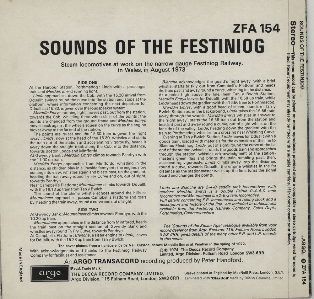 Various-Trains Sounds Of The Festiniog EP UK 7" vinyl single (7 inch record / 45)