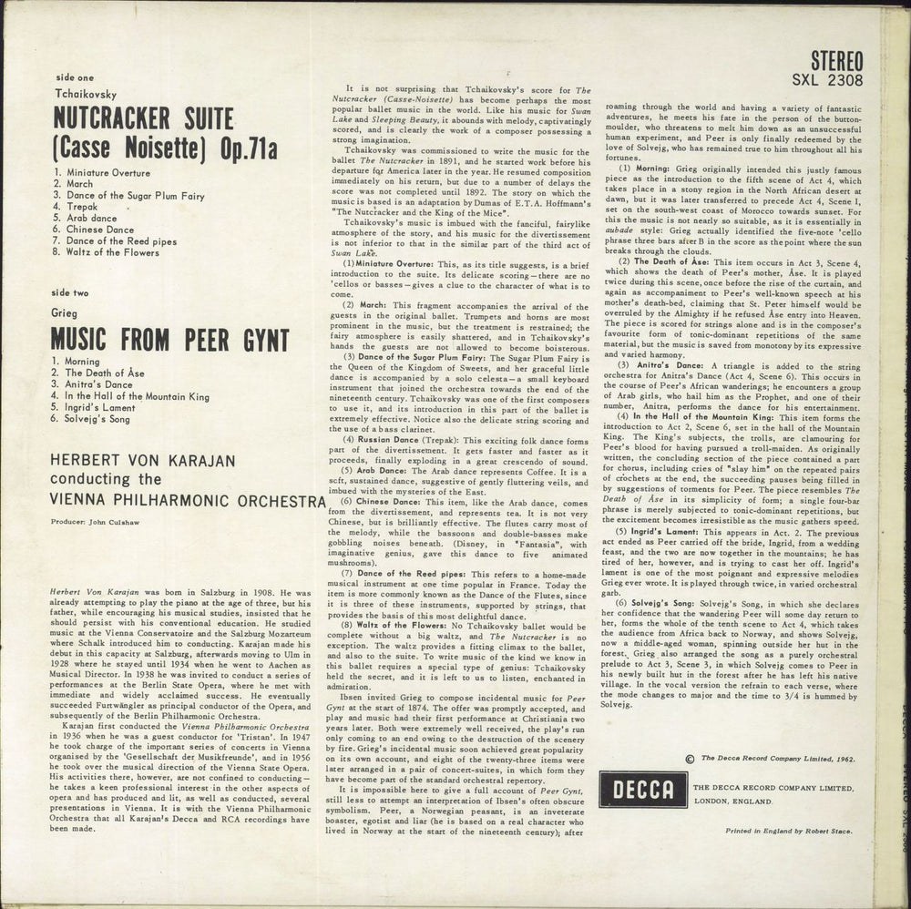 Vienna Philharmonic Orchestra Tchaikovsky: Nutcracker Suite / Grieg: Music From Peer Gynt UK vinyl LP album (LP record)