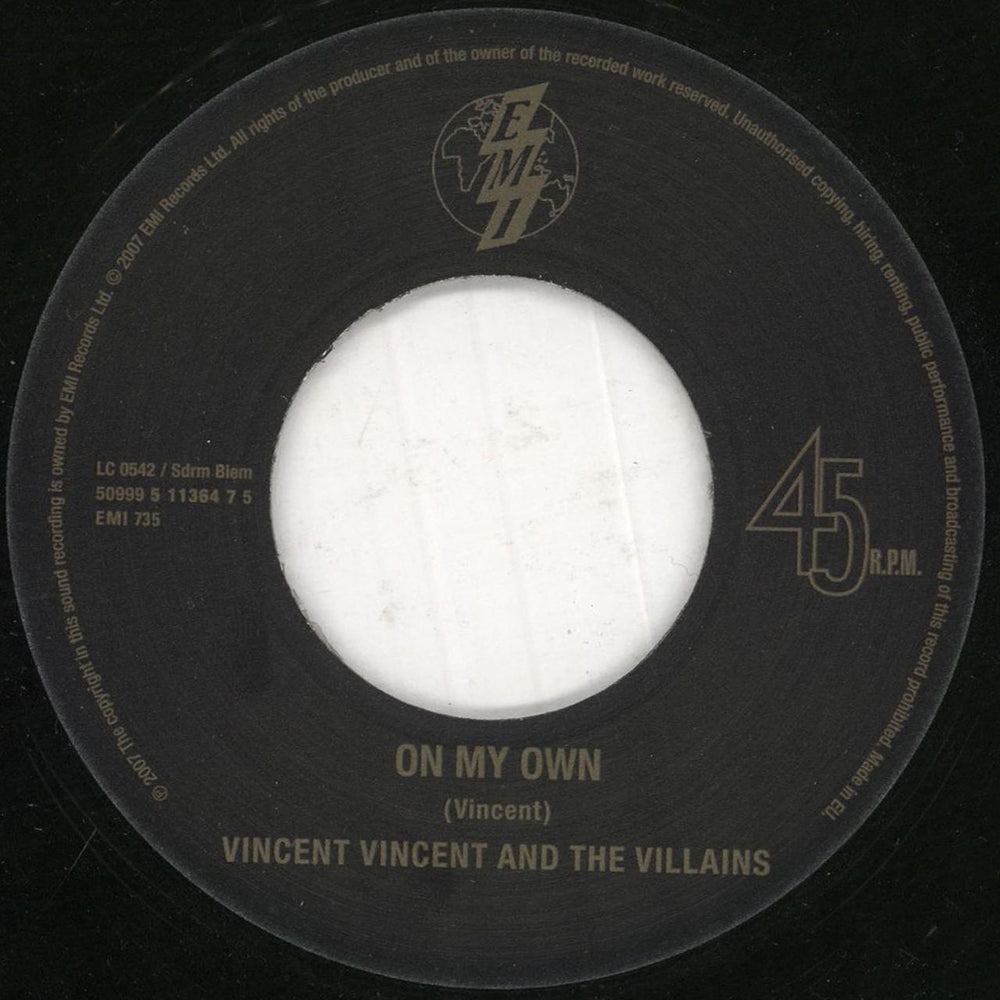 Vincent Vincent And The Villains On My Own UK 7" vinyl single (7 inch record / 45) VBA07ON440180